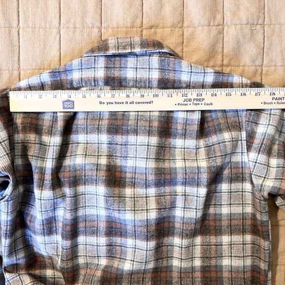 Vintage Pendleton Board Shirt Size M Virgin Wool Brown Tan Plaid US Made 60s 70s - Picture 9 of 13